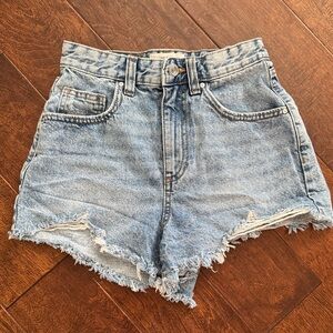 High-Rise Light Blue Denim Cutoff Shorts